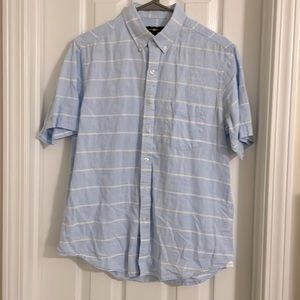 Club Room Striped Button-down Short Sleeve Shirt - Light Blue